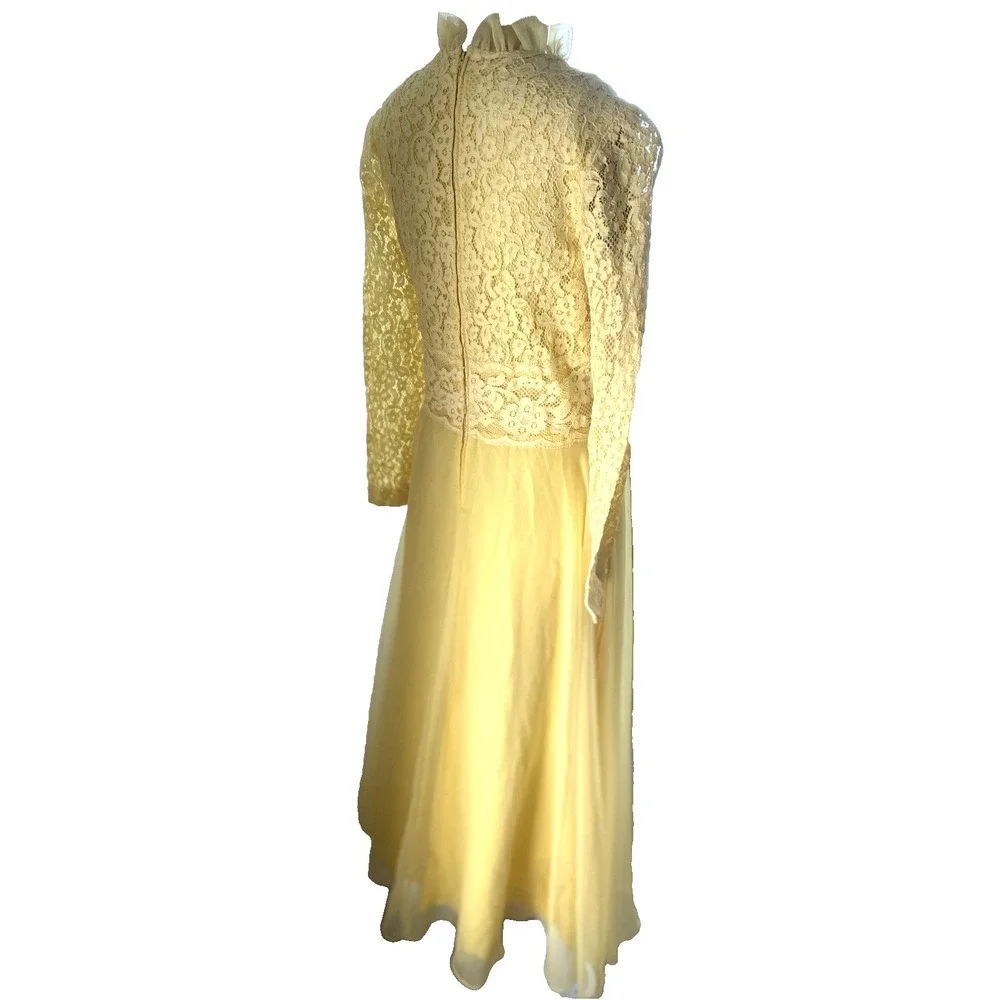 1980s Women's Dress XS Handmade Yellow Lace Ballroom Romantic Fairy Maxi (Read) - Picture 7 of 12